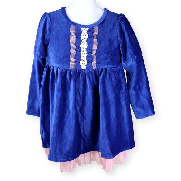Matilda Jane Heart to Heart Blue Clara Ribbed Velour Lap Dress 4 - Picture 1 of 11